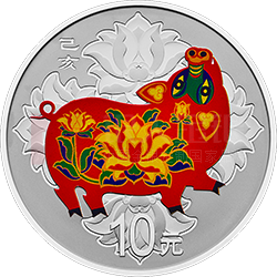 2019中國己亥（豬）年金銀紀念幣30克圓形銀質(zhì)彩色紀念幣